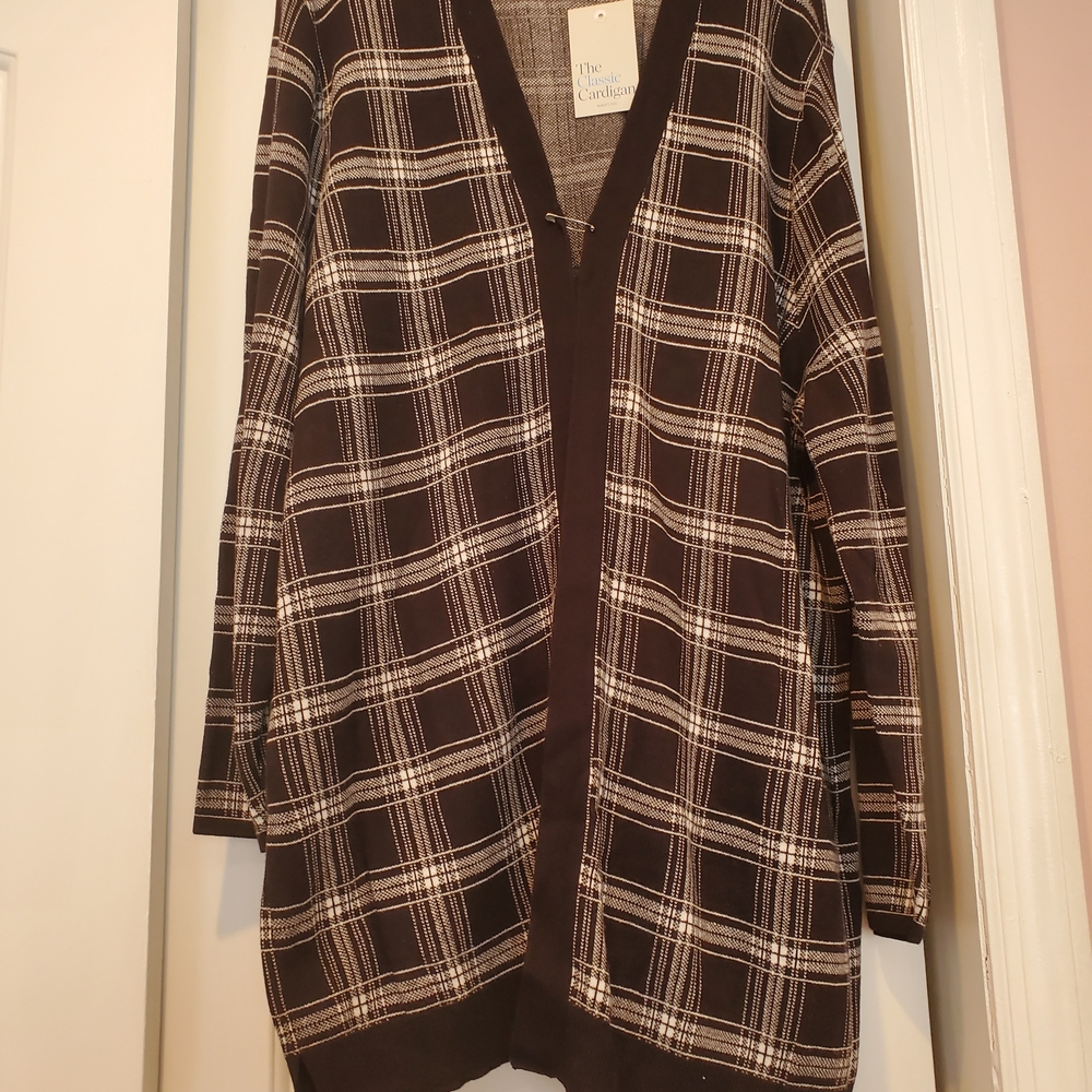 Croft & Barrow Black and White Plaid Women's Cardigan